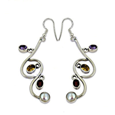 925 Silver Multi-Gemstone Dangle Earrings | Women's Jewelry