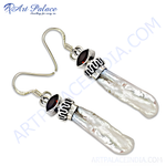 Load image into Gallery viewer, 925 sterling silver dangle earrings with freshwater pearls and red garnet stones, for women
