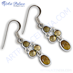 将图像加载到图库查看器中， 925 sterling silver drop earrings with yellow citrine gemstones in a cluster and a single oval drop
