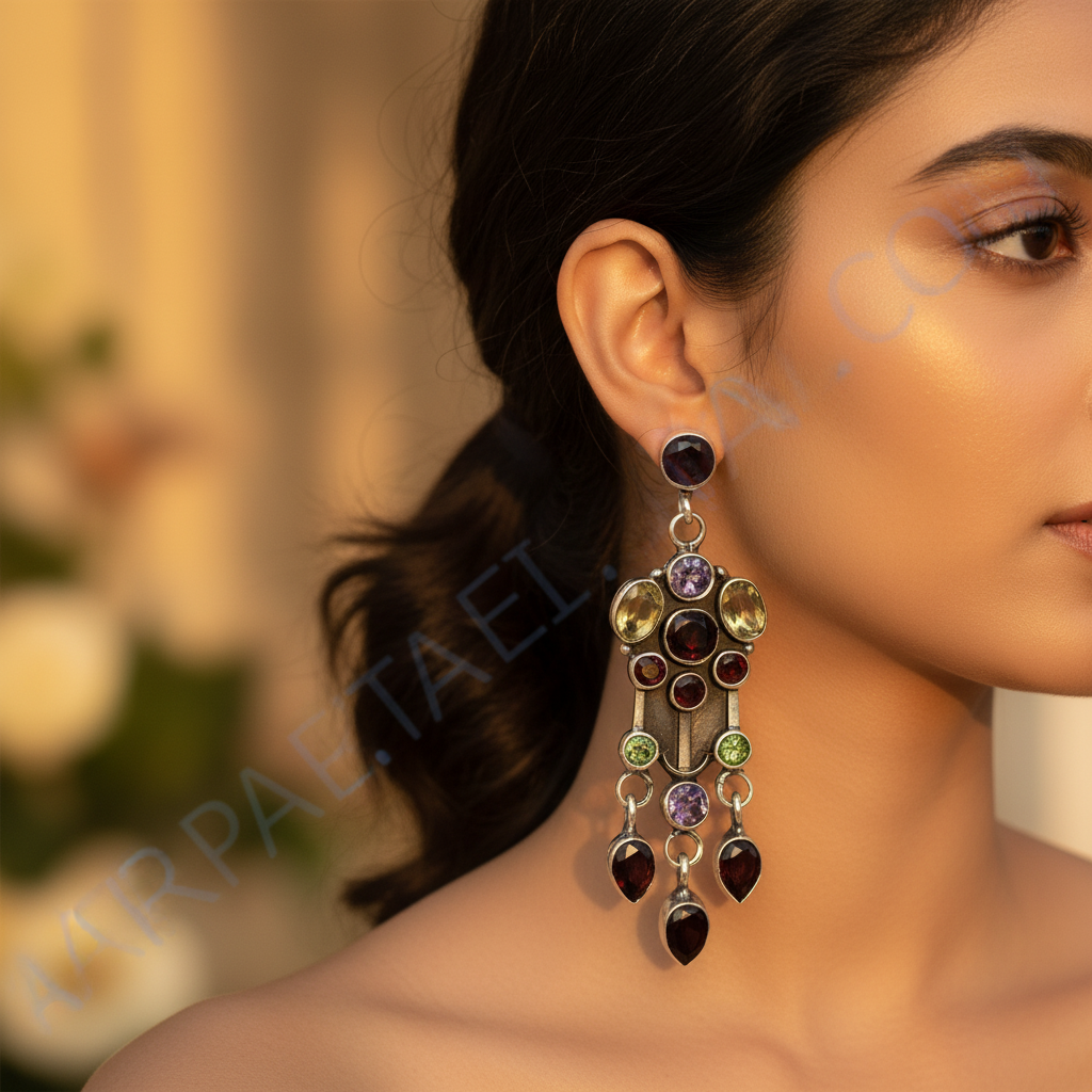 925 Silver Multi-Gemstone Chandelier Earrings | Women's Jewelry