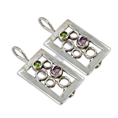 925 Silver Amethyst & Peridot Earrings for Women | Gemstone Jewelry