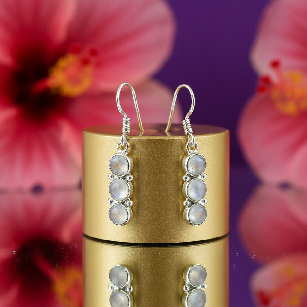 925 Silver Moonstone Drop Earrings for Women | Dainty Jewelry