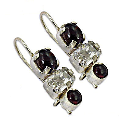 Silver garnet & crystal earrings for women | dangle jewelry