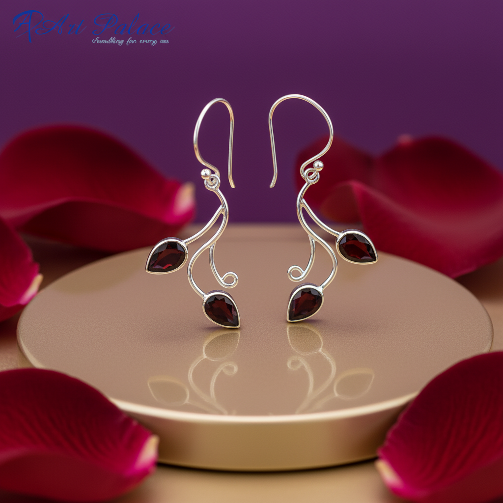 925 silver garnet drop earrings for women | teardrop jewelry