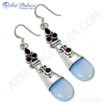 将图像加载到图库查看器中， 925 silver dangle earrings with Chalcedony and Garnet gemstones, light blue and red color
