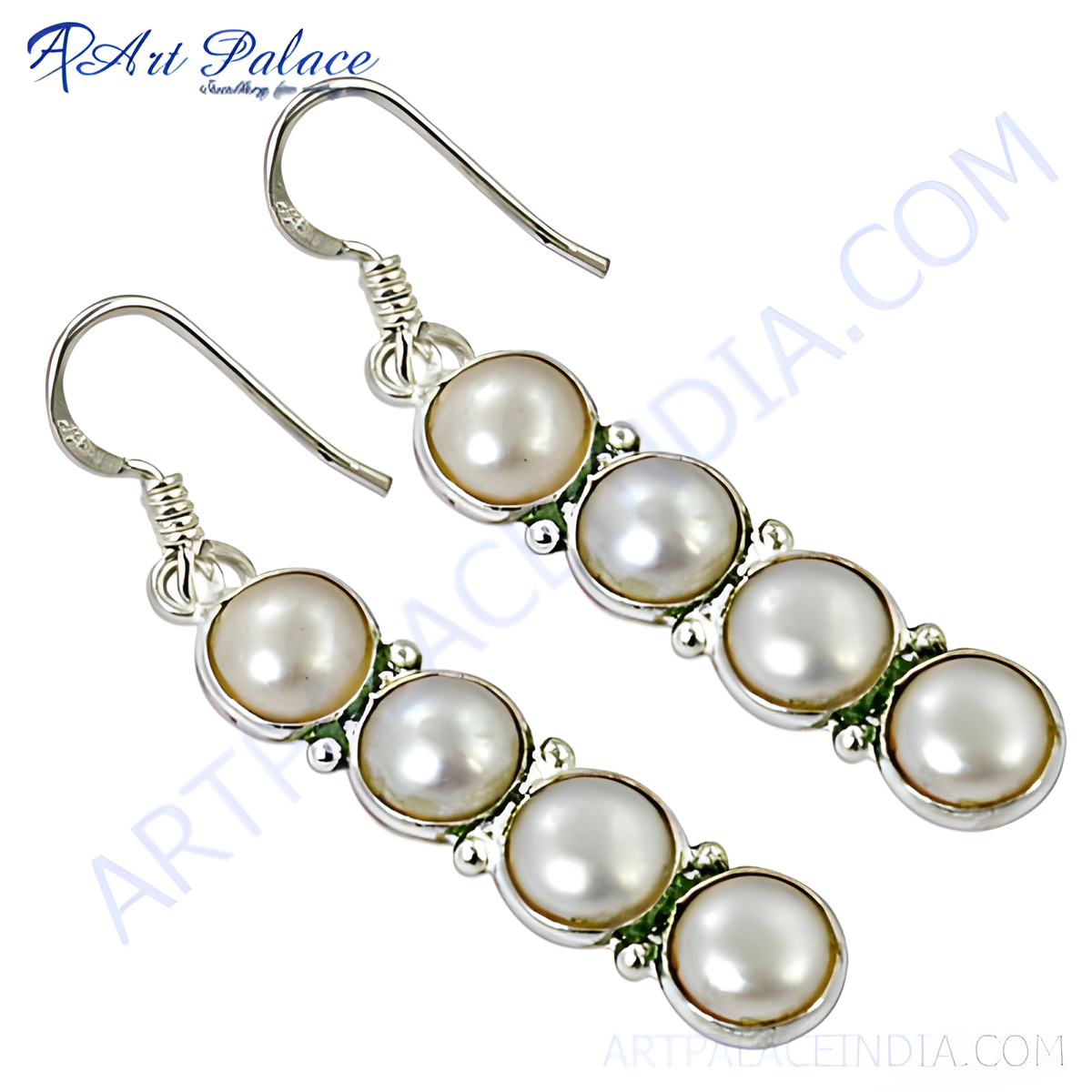 925 sterling silver drop earrings with white pearls, elegant women's jewelry