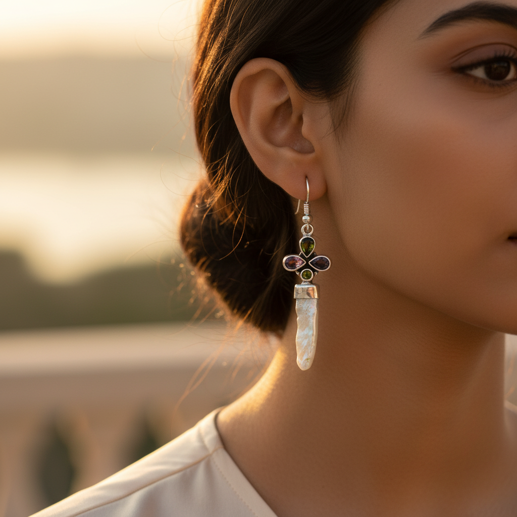 925 silver pearl gemstone earrings for women | daily wear