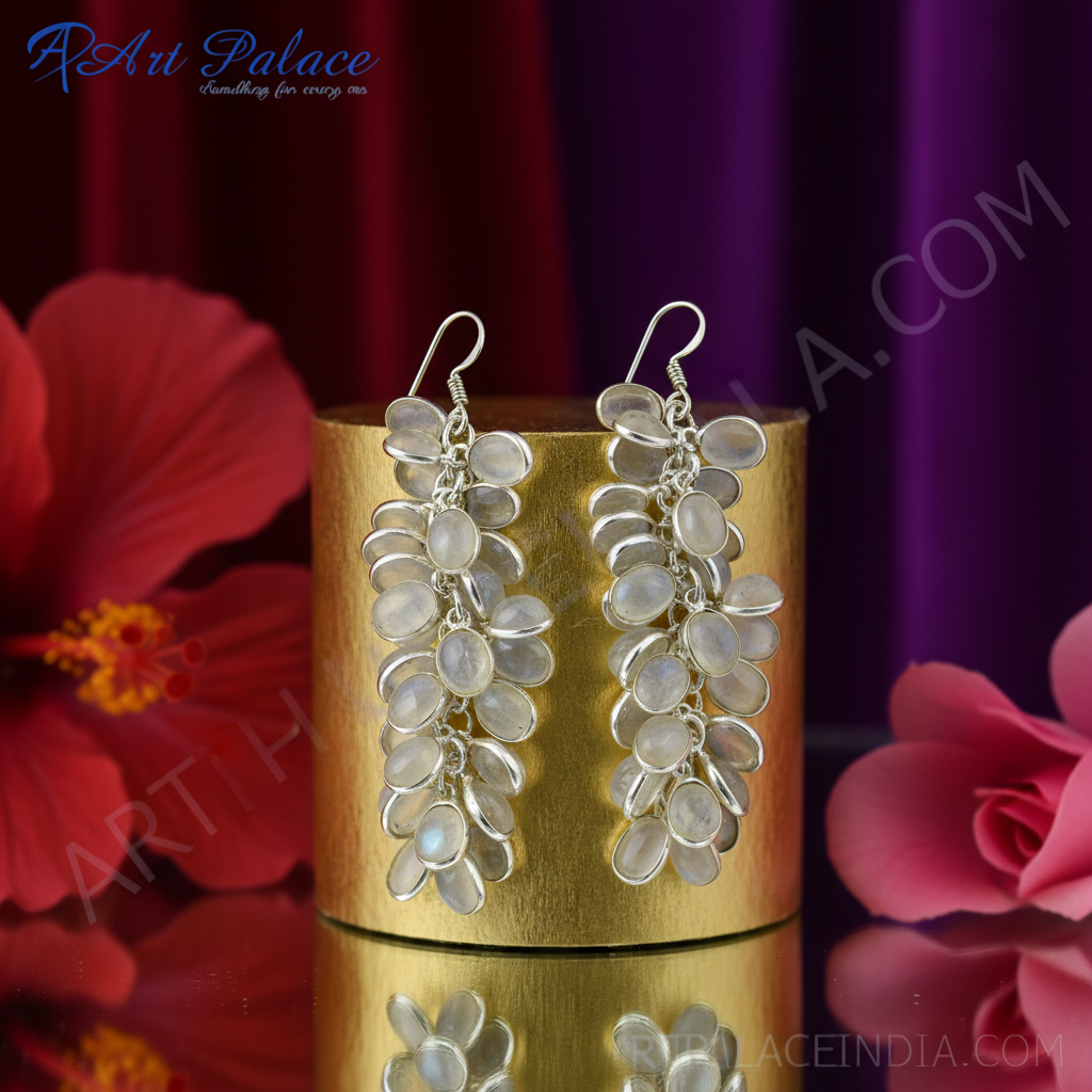 925 silver moonstone cluster earrings for women | dangle earrings