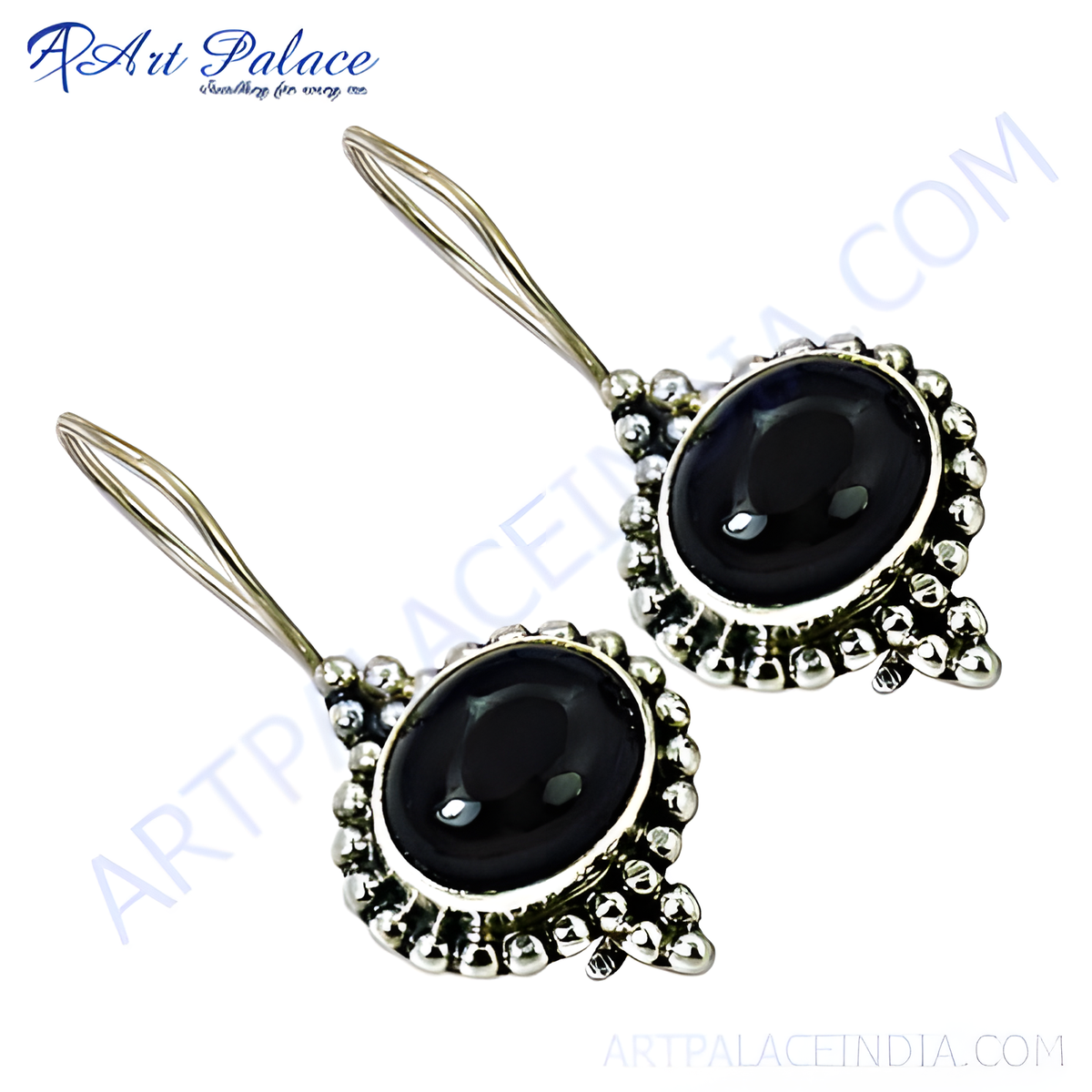 Sterling silver dangle earrings with oval black onyx gemstones, perfect for any occasion