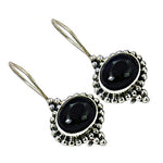 Load image into Gallery viewer, Silver Onyx Oval Dangle Earrings for Women | Black Gemstone Jewelry
