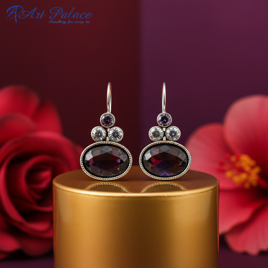 Pendientes colgantes de plata de ley 925 con piedras preciosas para mujer | Joyas de regalo