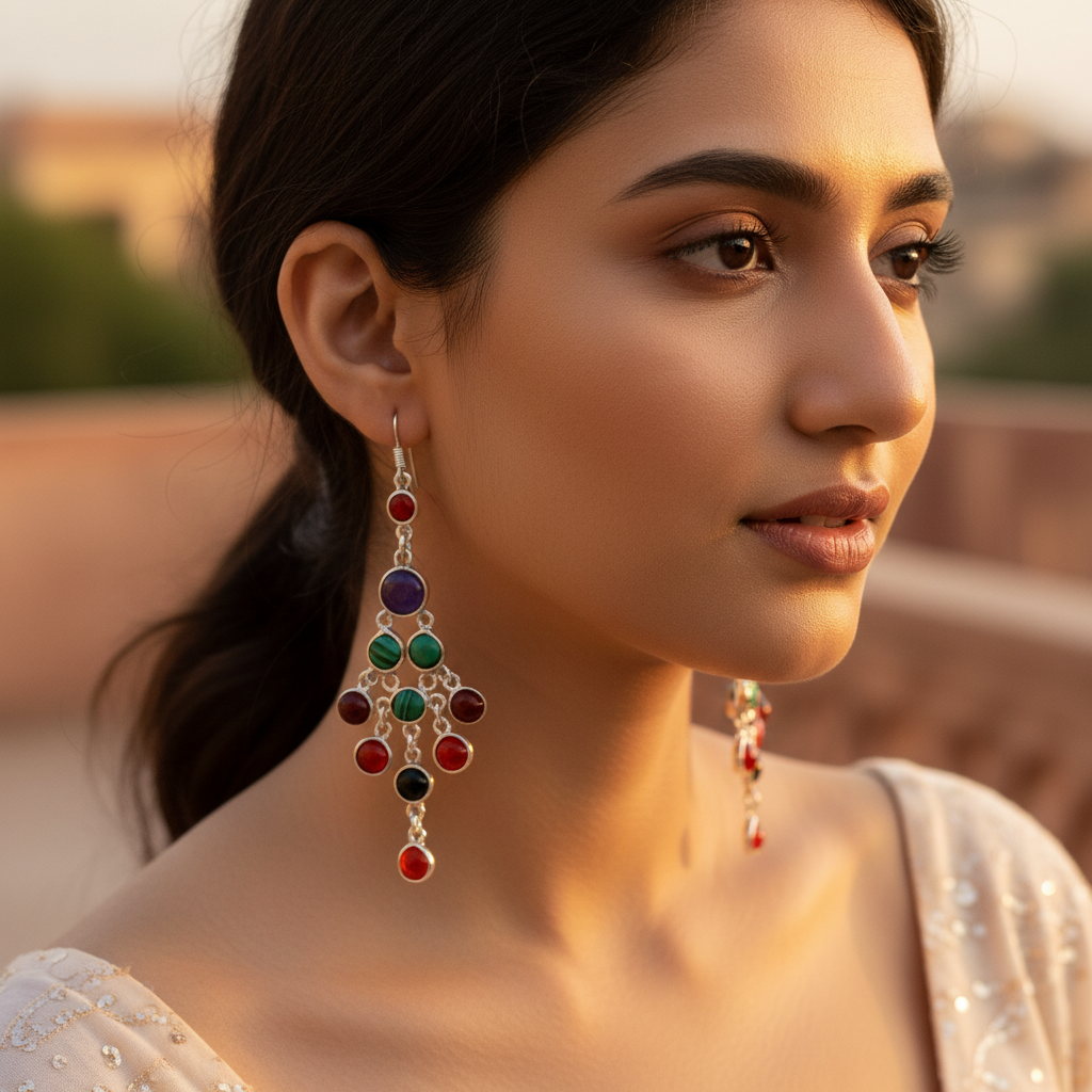 925 Silver Gemstone Dangle Earrings | Women's Fashion Jewelry