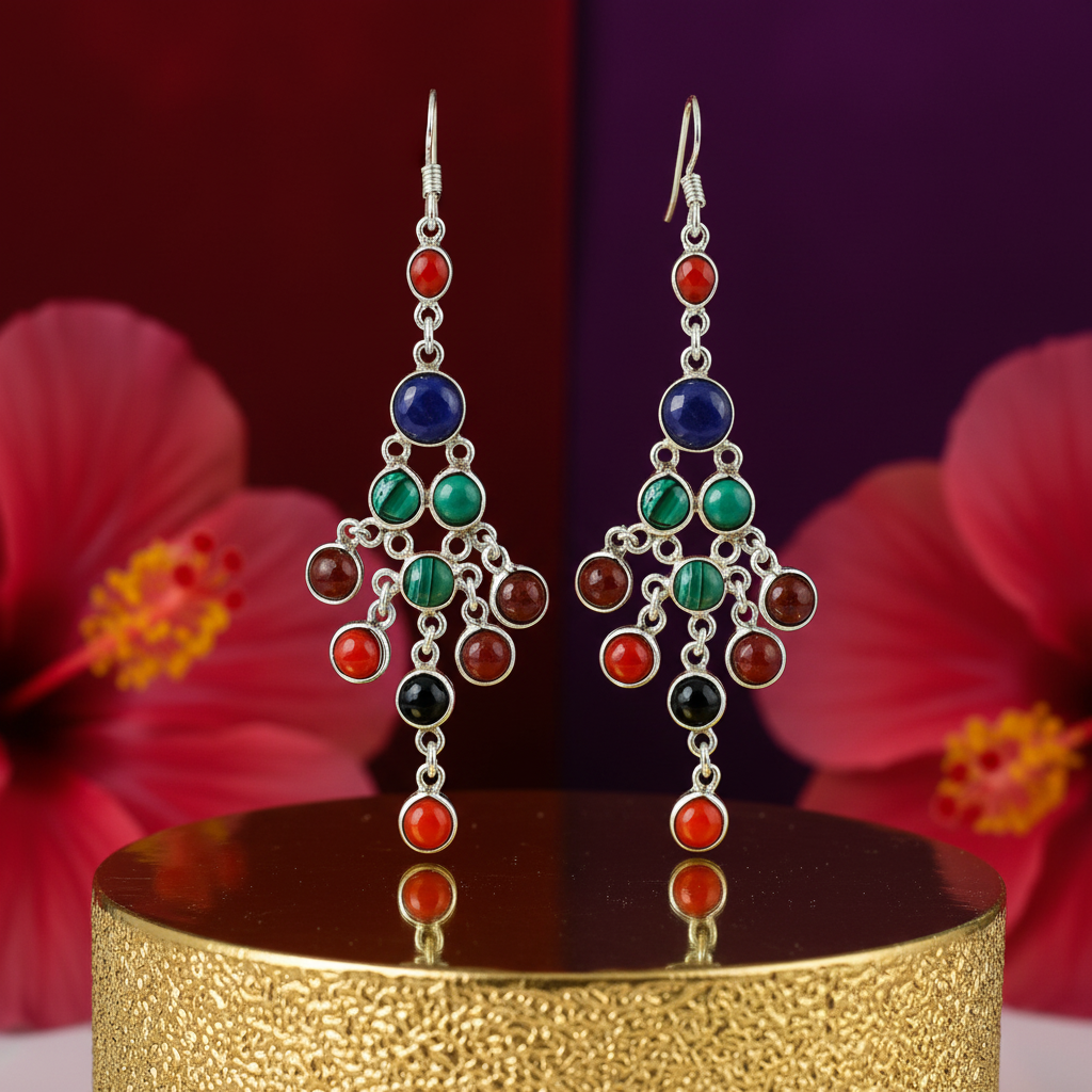 925 silver gemstone dangle earrings | women's fashion jewelry