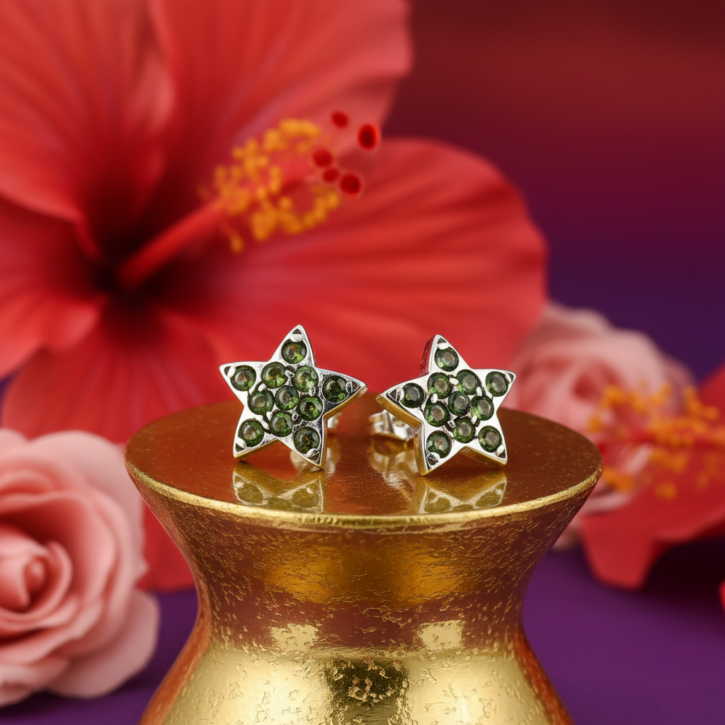 925 silver green gemstone star earrings | women's jewelry gift
