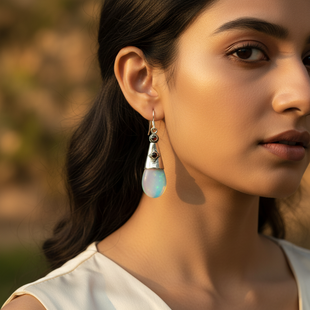 925 Silver Opalite Drop Earrings for Women | Gemstone Jewelry