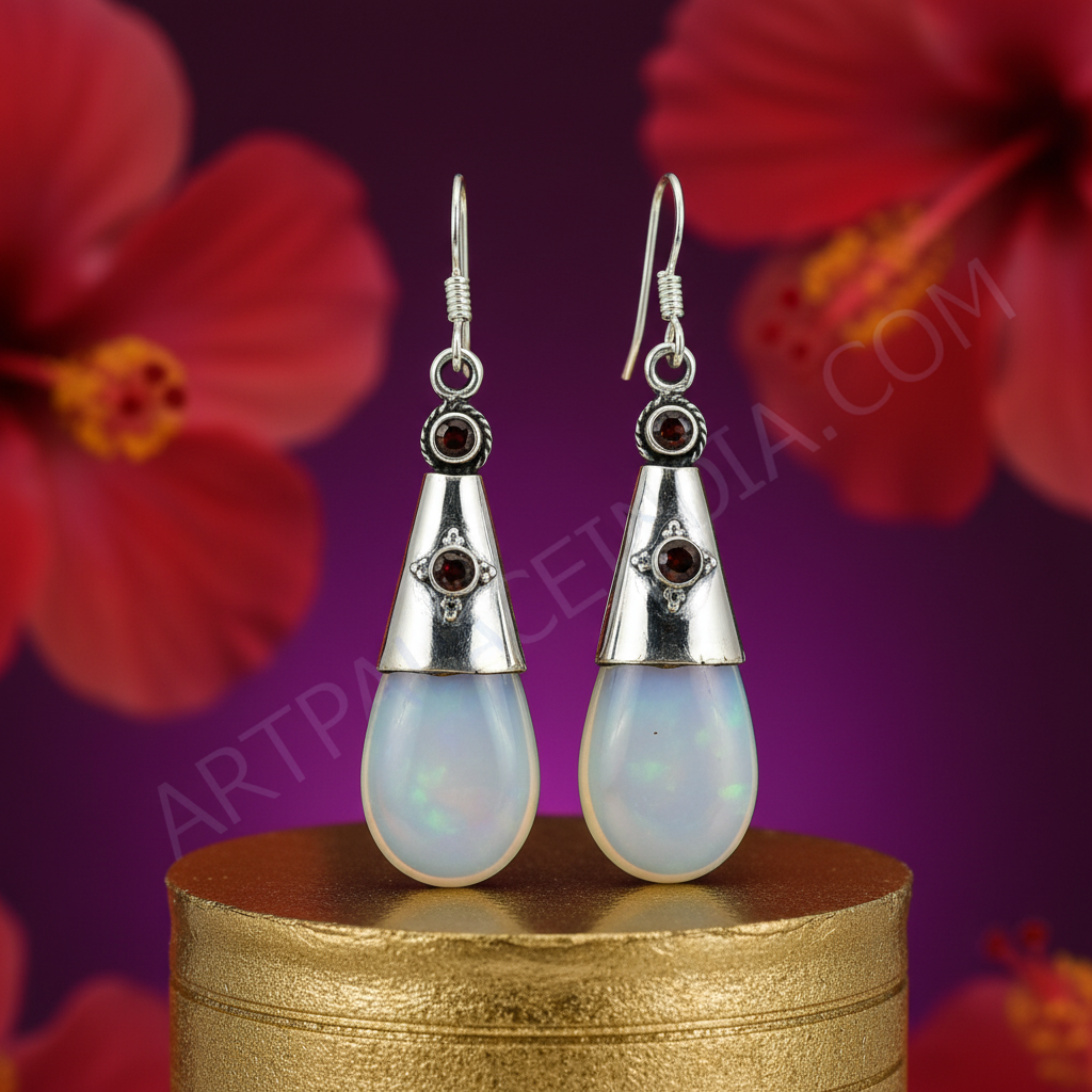 925 Silver Opalite Drop Earrings for Women | Gemstone Jewelry