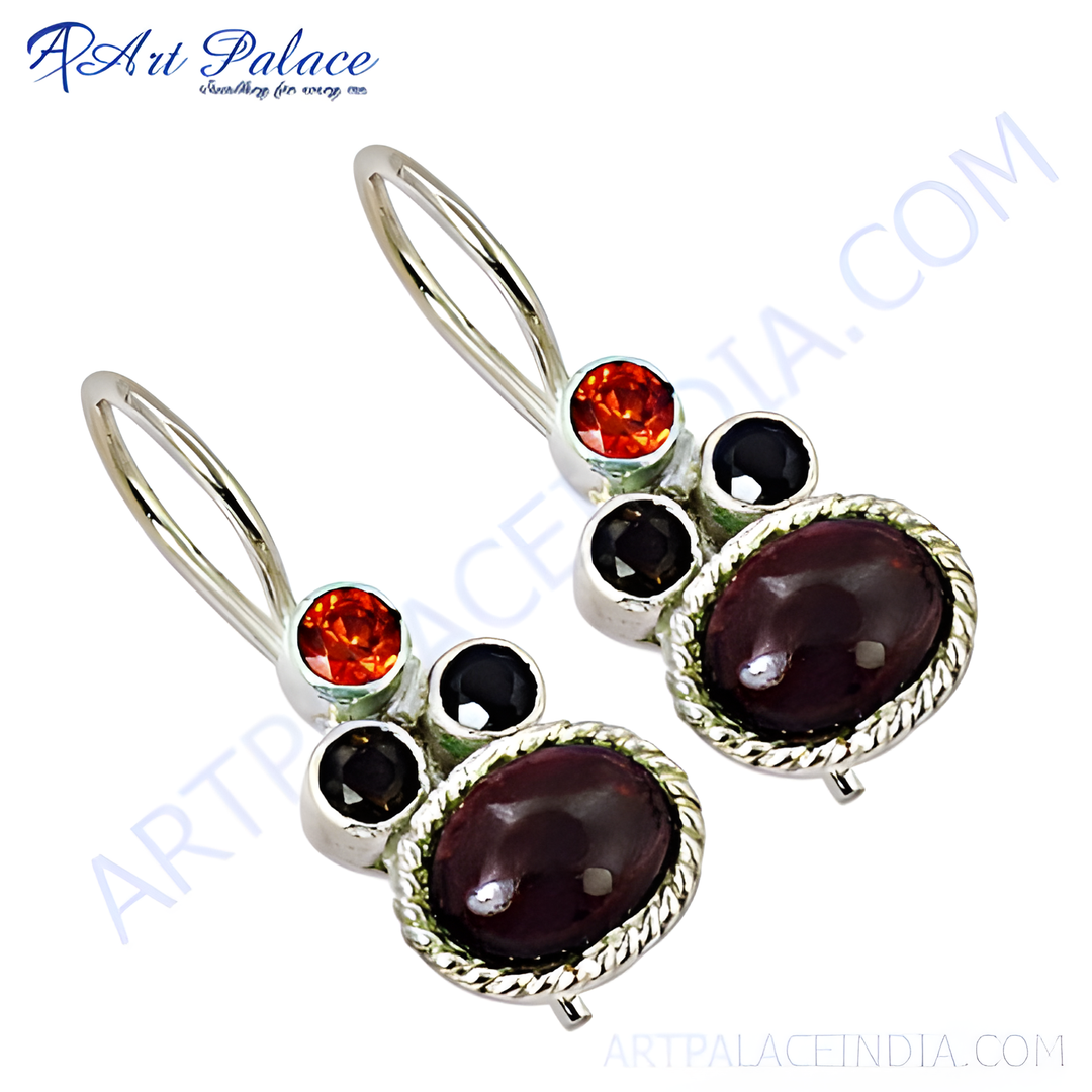 925 sterling silver dangle earrings with red and black gemstones, ideal for women