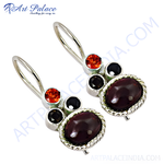 Load image into Gallery viewer, 925 sterling silver dangle earrings with red and black gemstones, ideal for women
