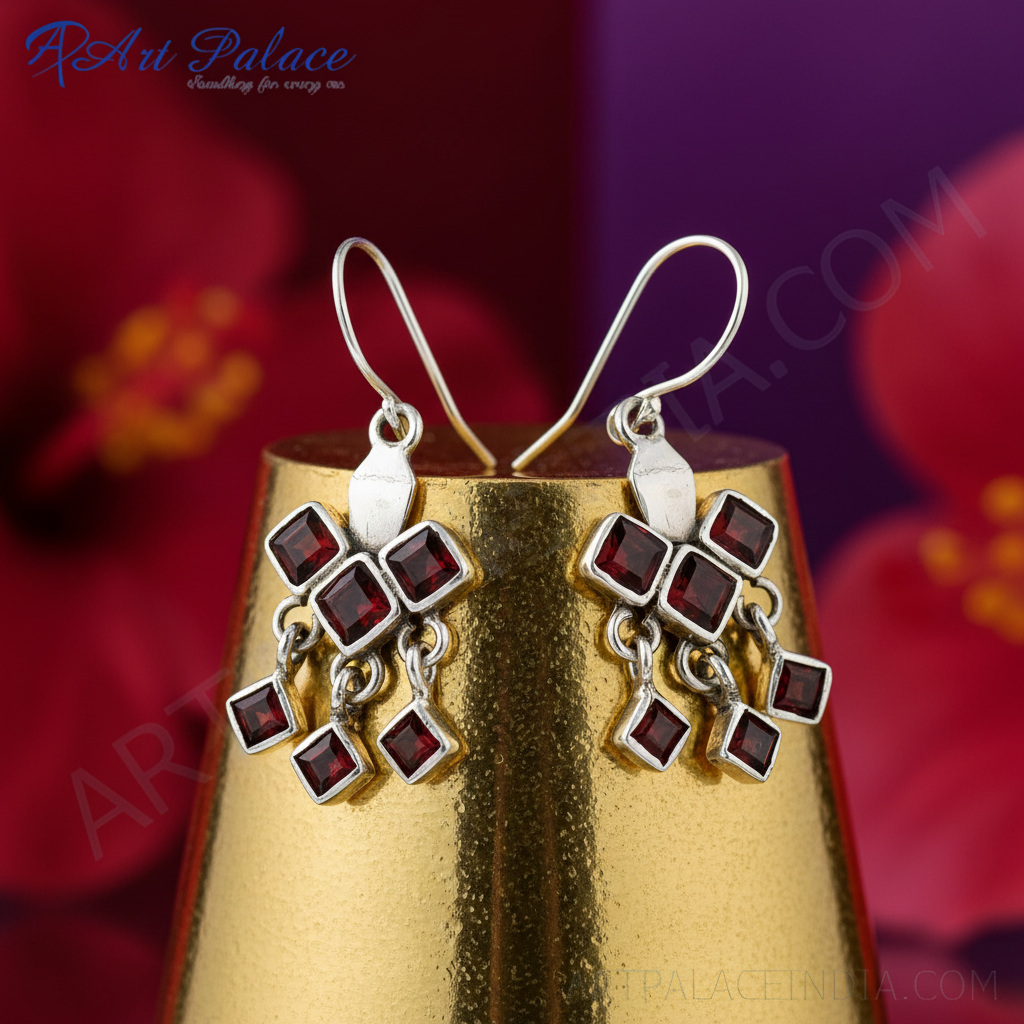 925 Silver Garnet Earrings for Women | Dangle Drop Earrings