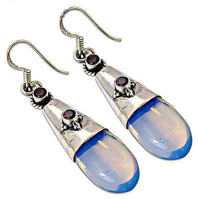 925 Silver Blue Opalite Garnet Drop Earrings for Women