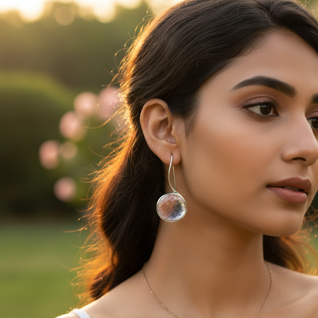 925 silver rose quartz drop earrings for women | gift