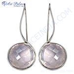 Load image into Gallery viewer, 925 sterling silver drop earrings featuring faceted round rose quartz gemstones in a silver setting.

