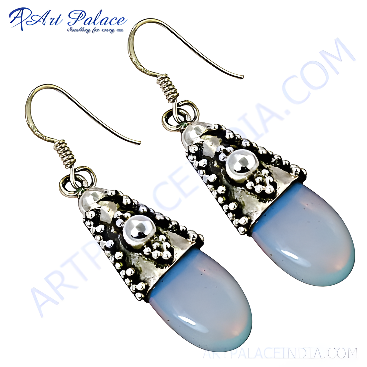 925 sterling silver drop earrings featuring oval shaped, light blue chalcedony gemstones for women