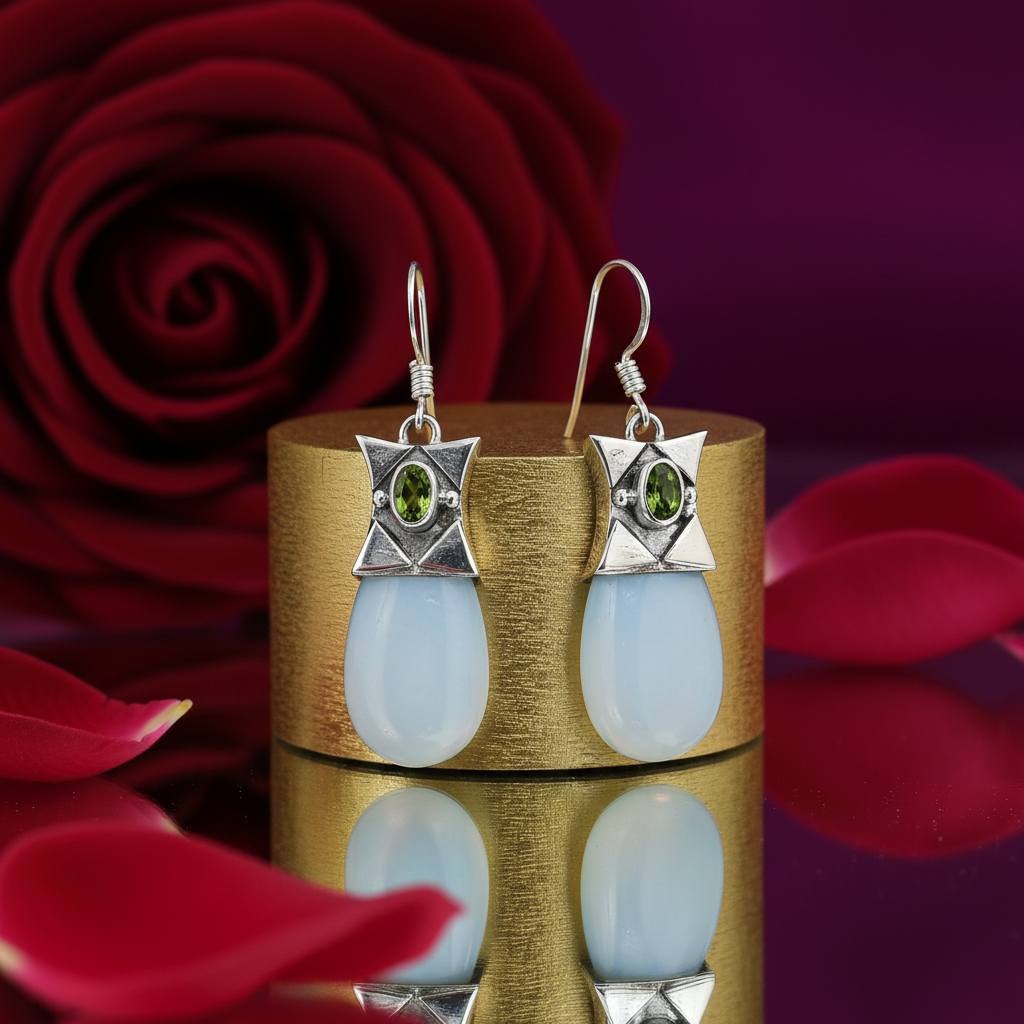 925 silver blue chalcedony peridot earrings for women | gift