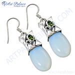 将图像加载到图库查看器中， 925 sterling silver drop earrings with blue chalcedony and peridot gemstones
