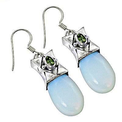 925 Silver Blue Chalcedony Peridot Earrings for Women | Gift
