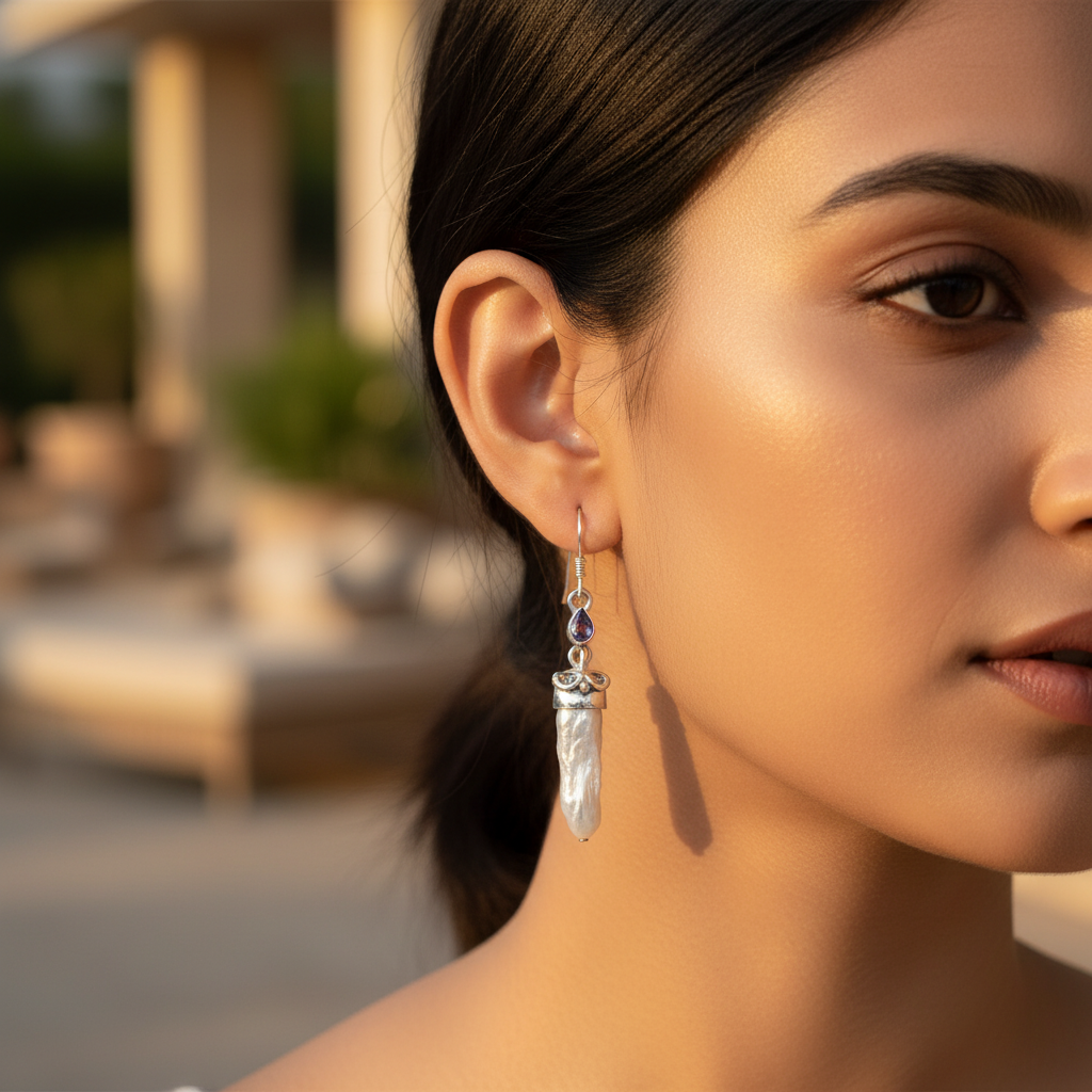 925 Silver Pearl Drop Earrings for Women | Dangle Earrings