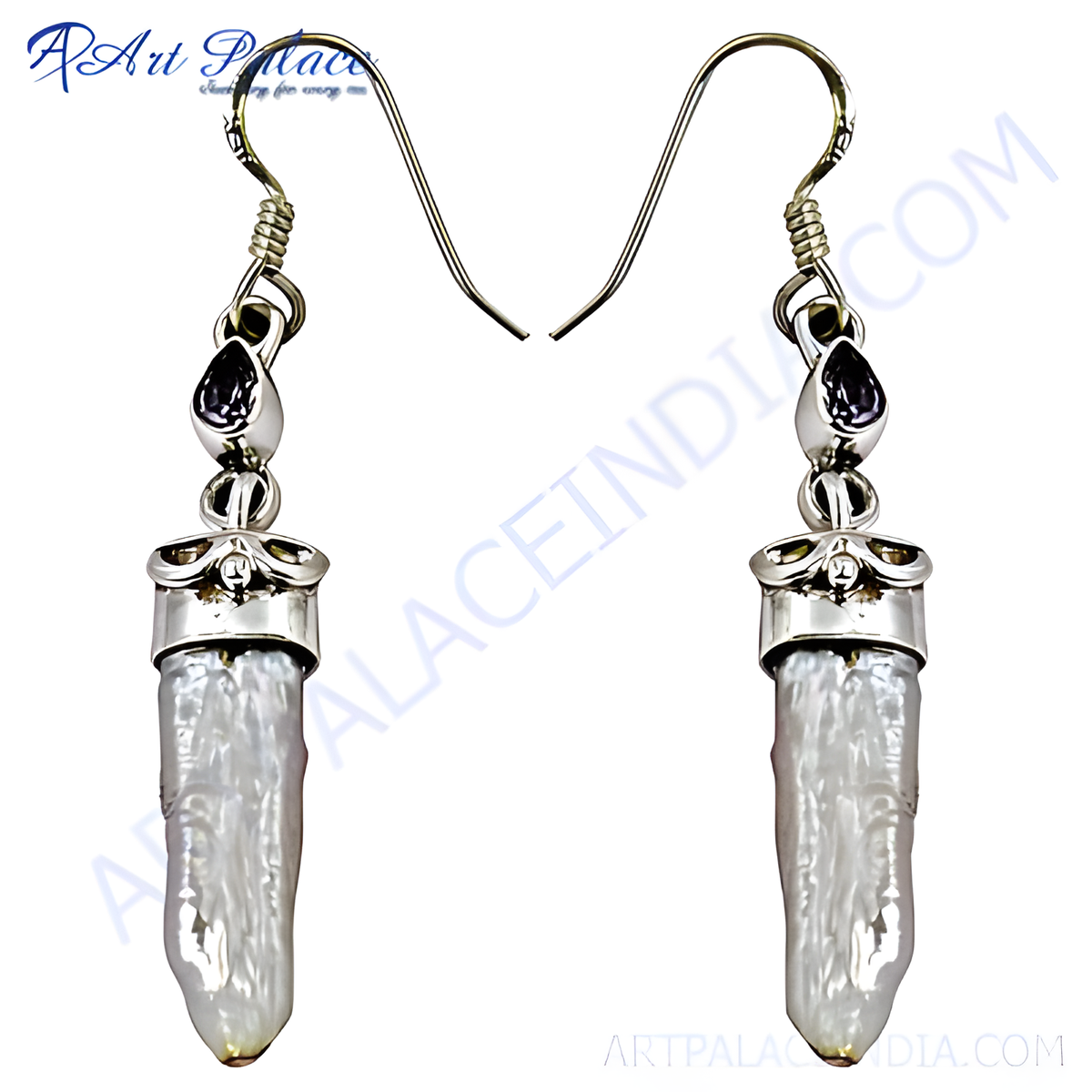 925 sterling silver dangle earrings with pearl drops and purple amethyst accents