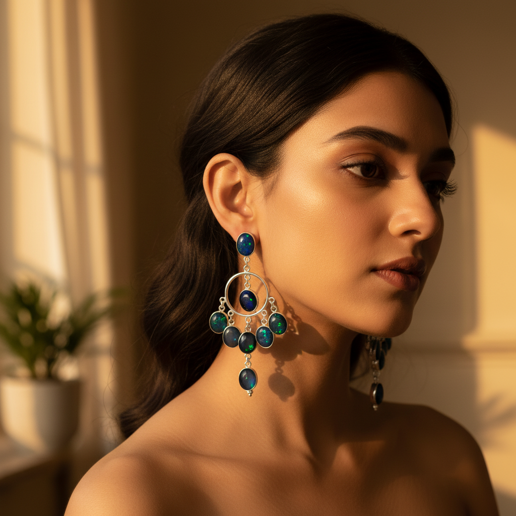 925 silver opal chandelier earrings for women | dangle earrings