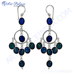 Load image into Gallery viewer, 925 sterling silver chandelier earrings with blue opal gemstones, a beautiful dangle earring design.
