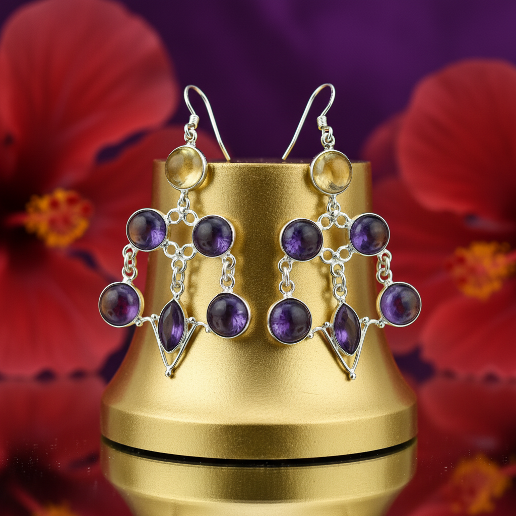 925 Silver Amethyst Drop Earrings for Women | Gemstone Jewelry