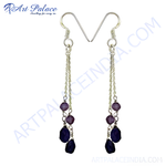 将图像加载到图库查看器中， Sterling silver dangle earrings with faceted purple gemstones hanging from the hook.
