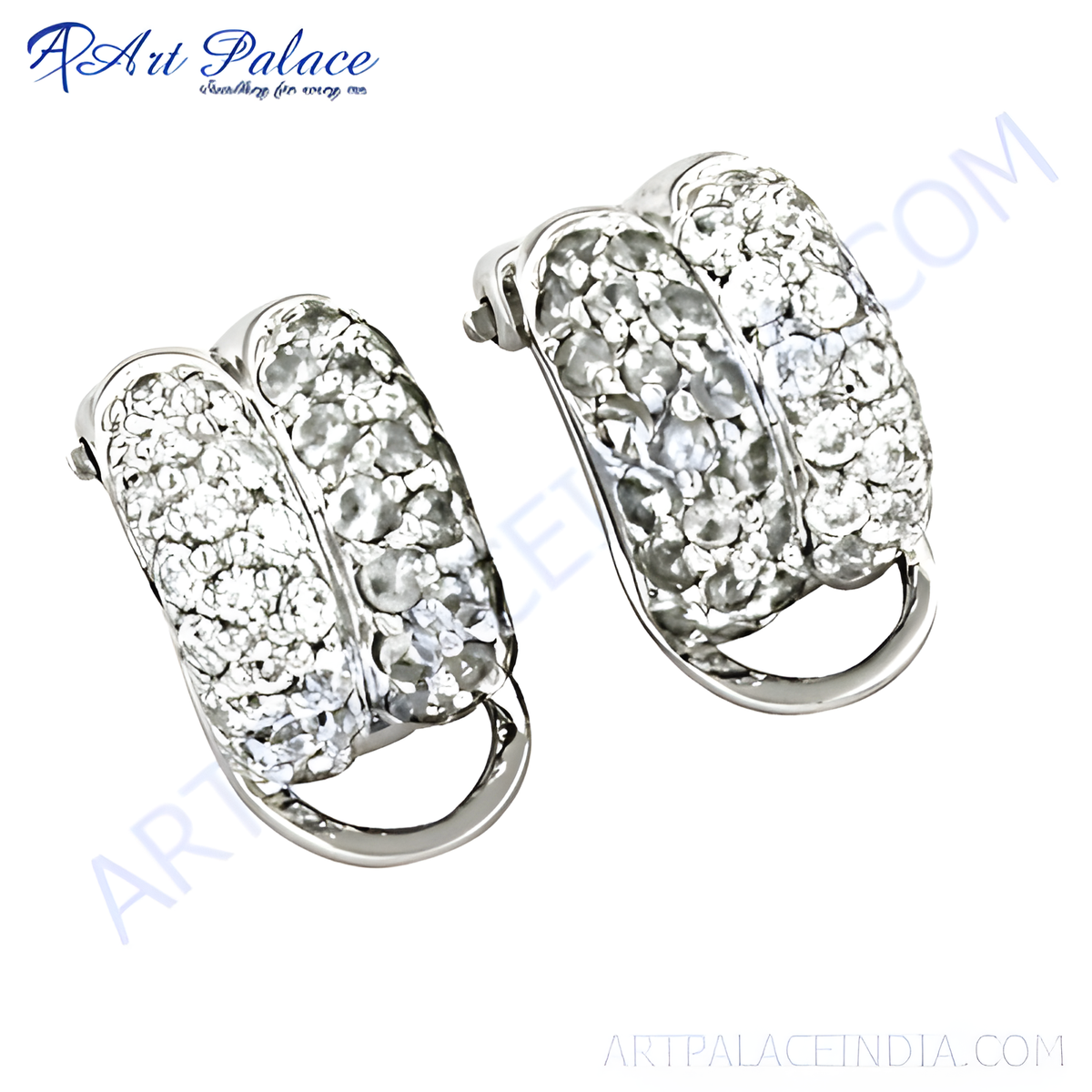 Silver stud earrings with clear cubic zirconia stones