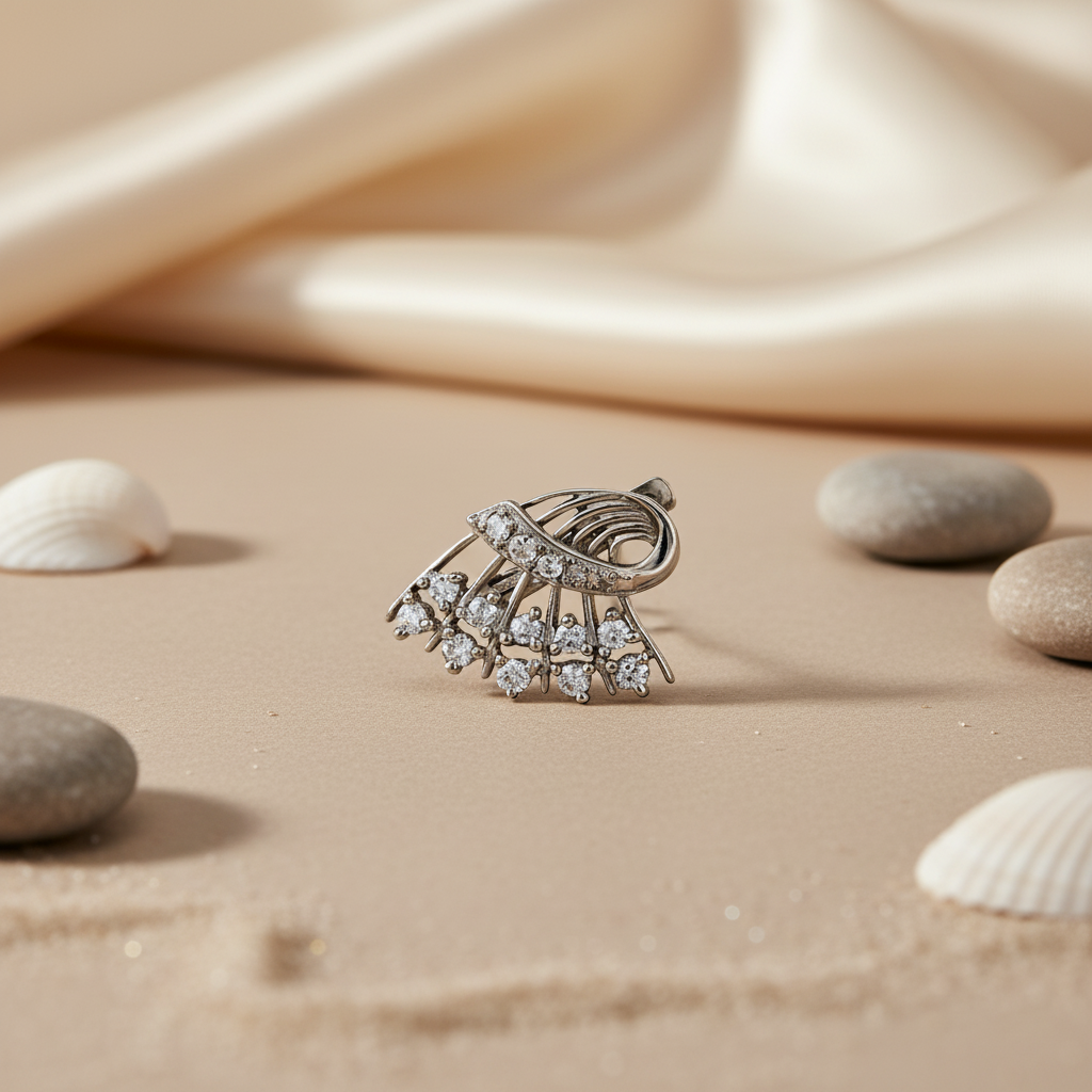 Silver Cubic Zirconia Fan Earrings for Women | Dainty Jewelry