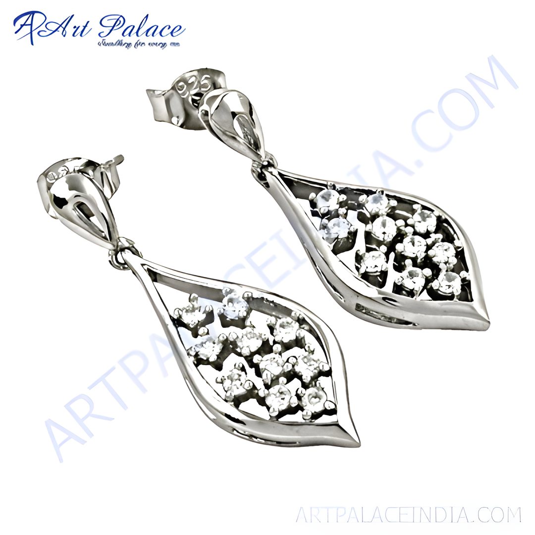 925 sterling silver dangle earrings with sparkling cubic zirconia stones