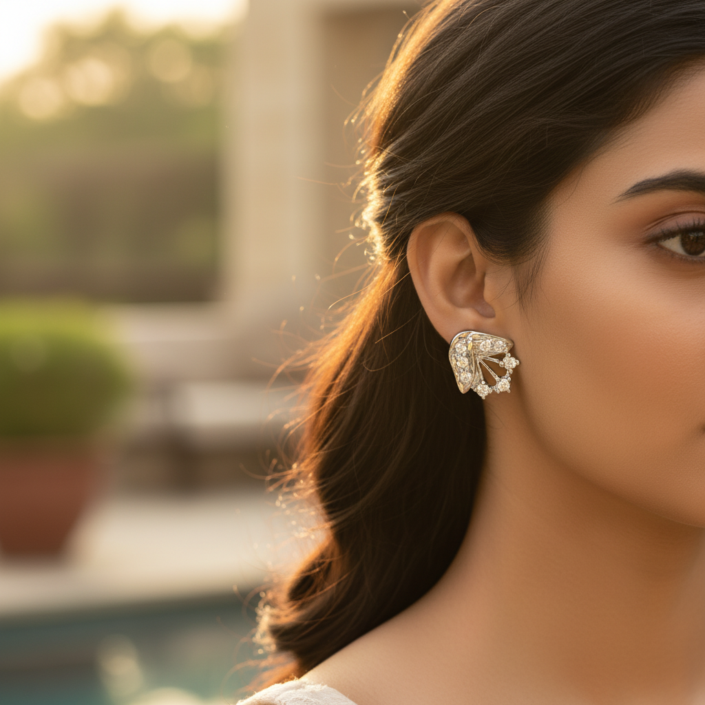 银色立方氧化锆耳钉 | 女士日常佩戴首饰