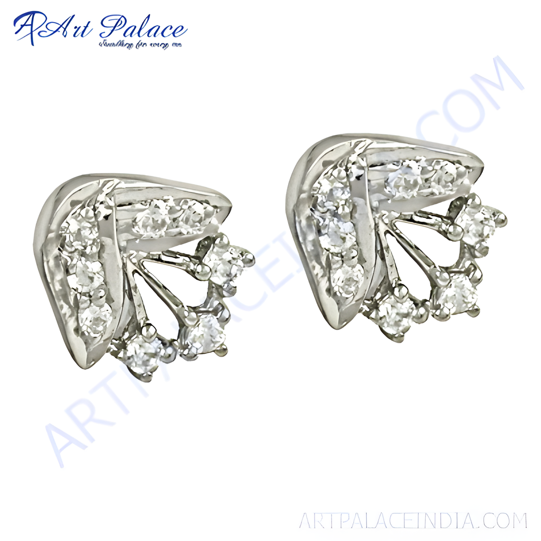 Silver stud earrings with sparkling cubic zirconia stones, perfect for women's daily wear.
