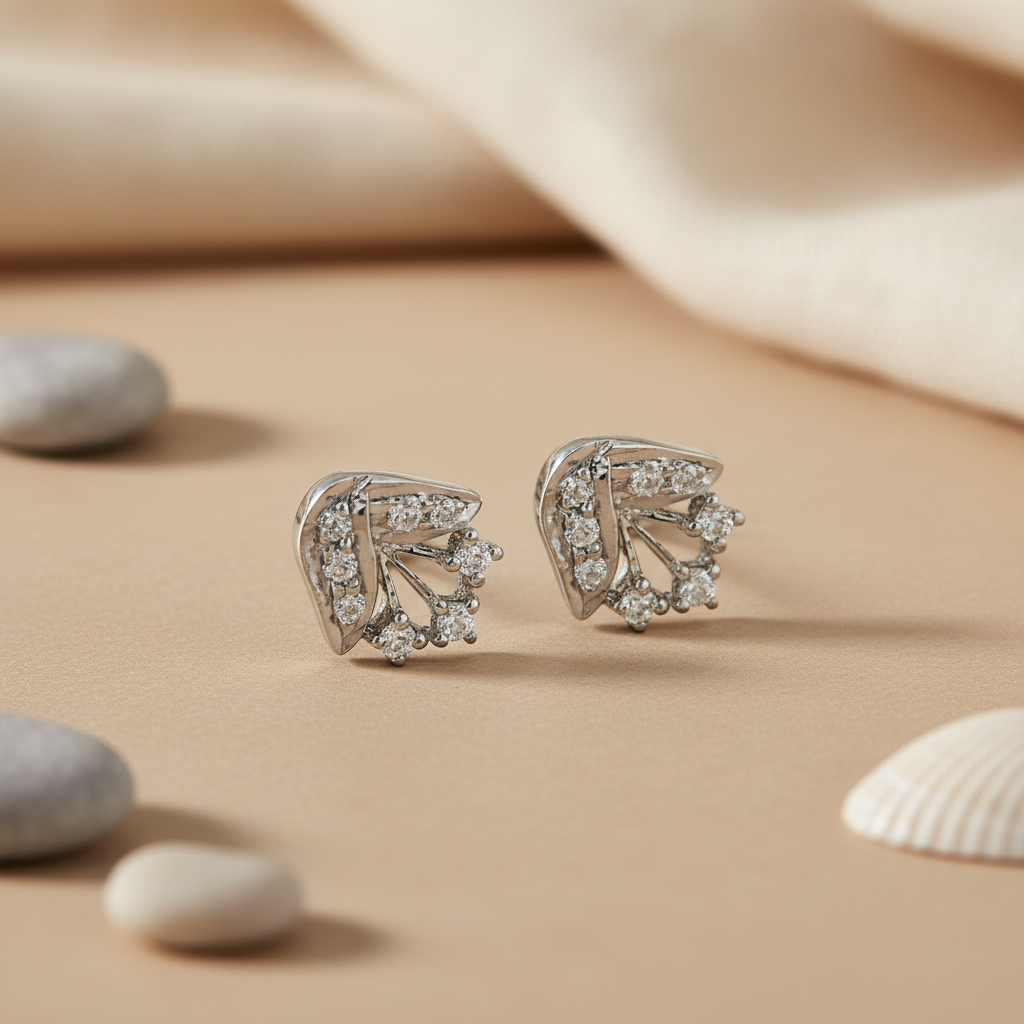 Silver Cubic Zirconia Stud Earrings | Women's Daily Wear Jewelry