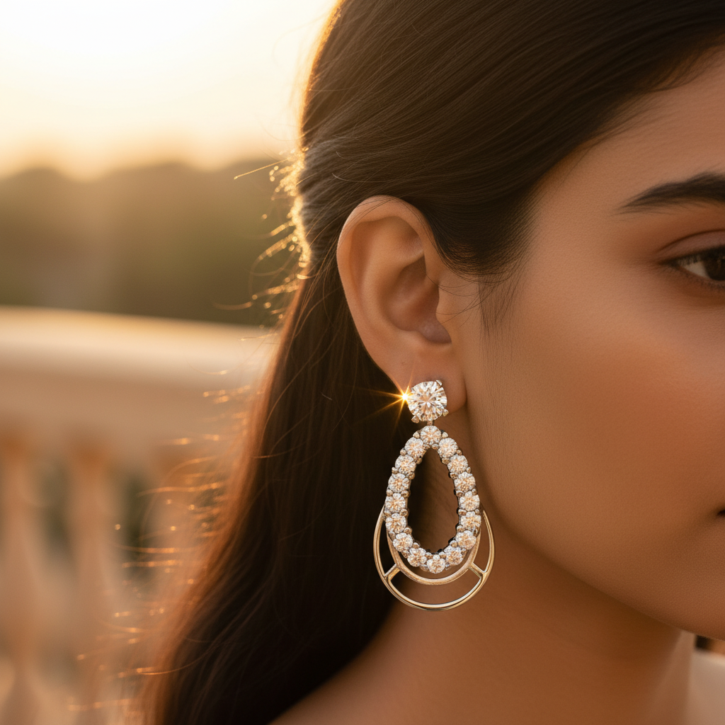 Silver Teardrop Stud Earrings with White CZ | Women's Jewelry Gift