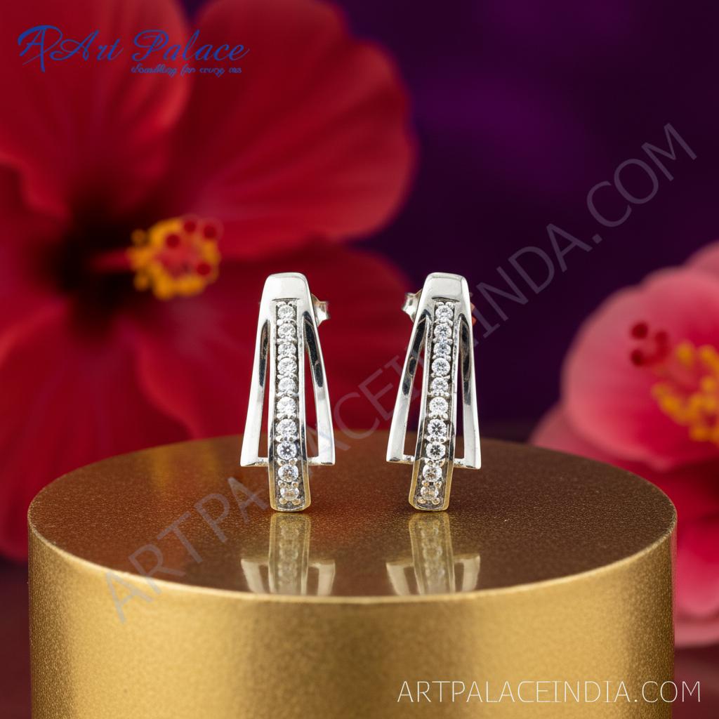 925纯银镶嵌立方氧化锆耳钉，女士款 | 礼品首饰