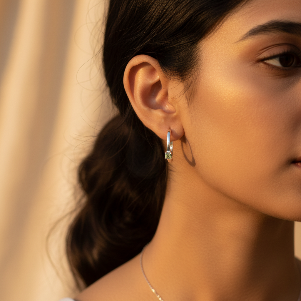 925 Sterling Silver Hoop Earrings with Gemstone | For Women