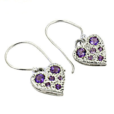 925 Silver Amethyst Heart Earrings for Women | Dangle Earrings