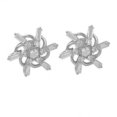 Silver Cubic Zirconia Flower Stud Earrings | Women's Jewelry Gift