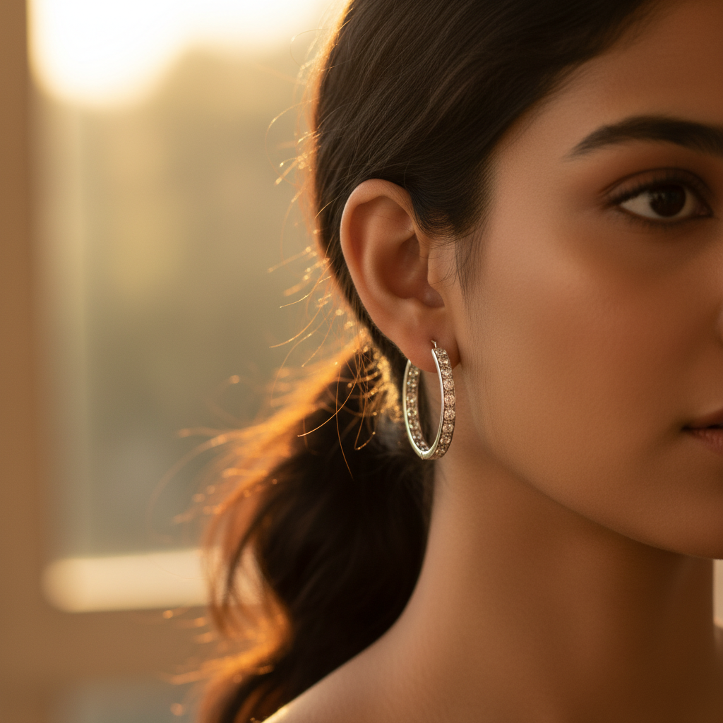 镶嵌立方氧化锆石的银色耳环 | 女士时尚首饰