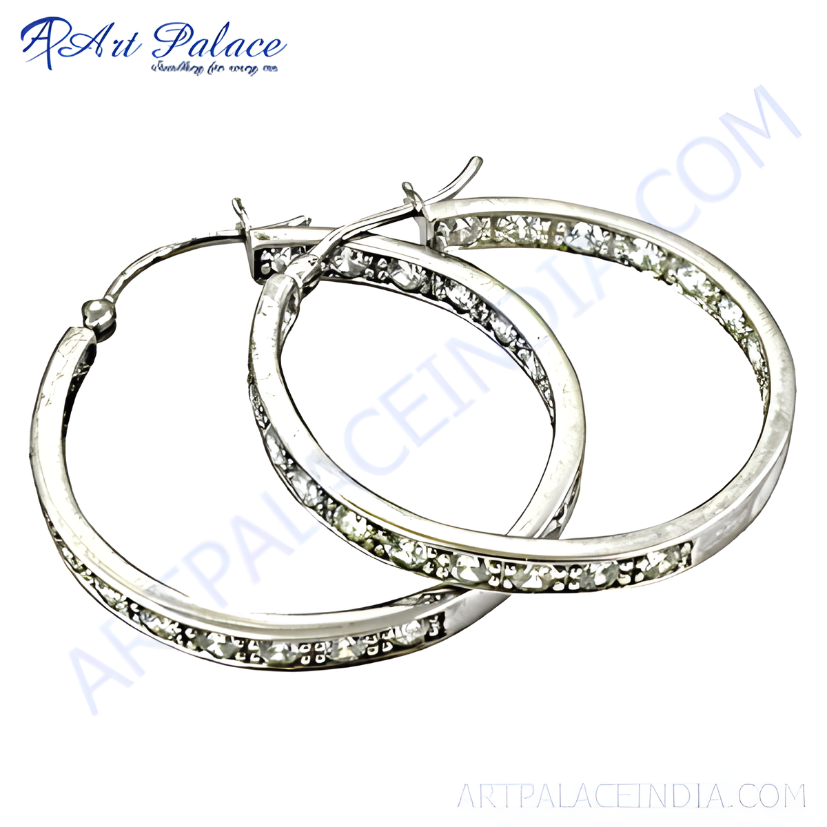 Silver hoop earrings with sparkling clear cubic zirconia stones