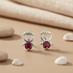 Load image into Gallery viewer, Silver Angel Stud Earrings with Red Gemstone | Women's Jewelry
